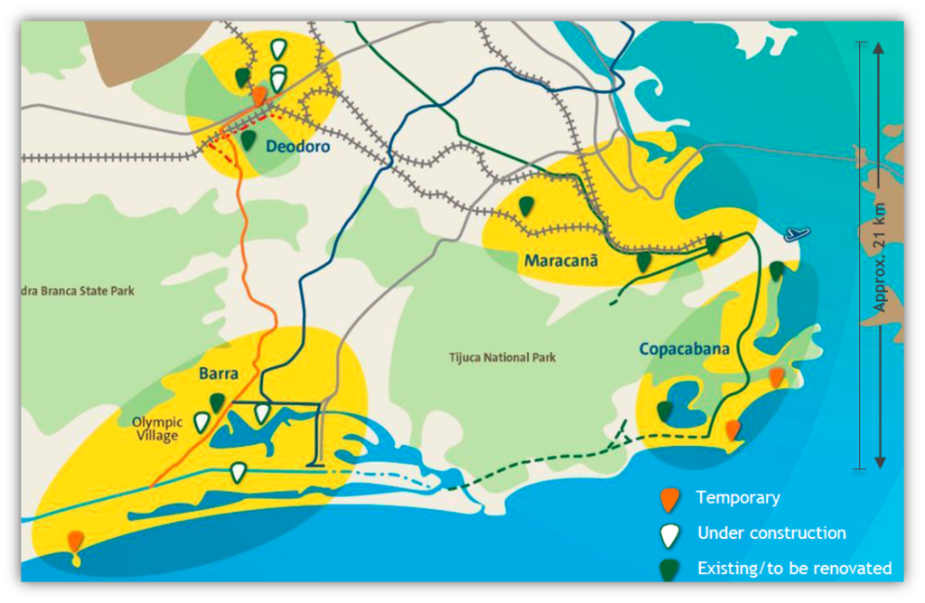 Mapa sportovišť v Rio de Janeiru